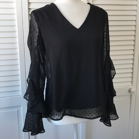 Iz Byer Black Long Sleeve Blouse Size Medium - Picture 3 of 6